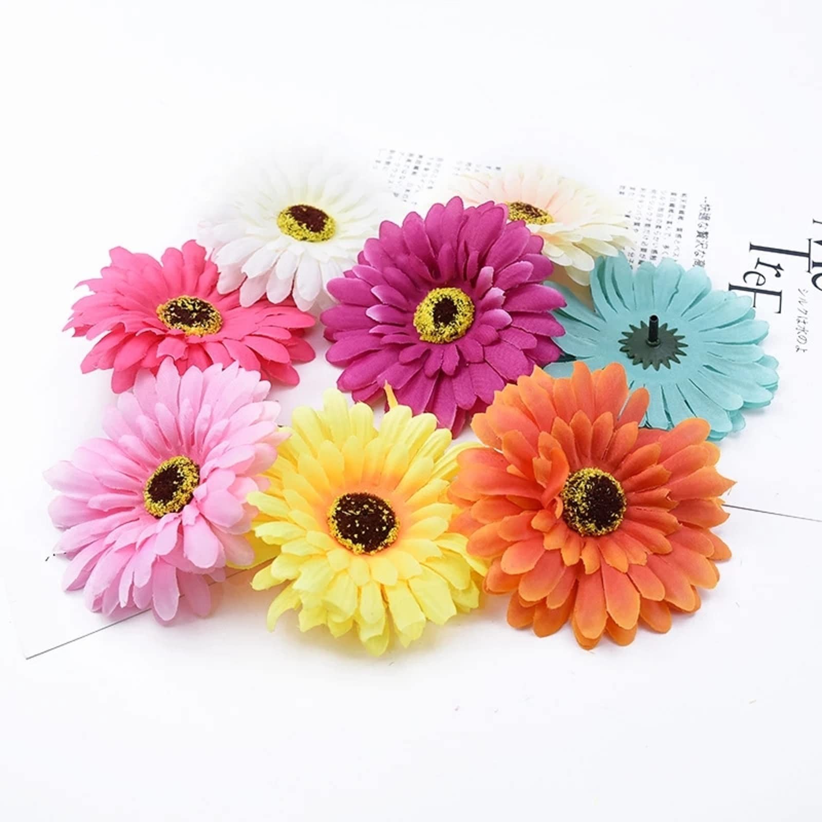 50PCS FAKE FLOWER HEADS IN BULK ARTIFICIAL DAISY HEADS GERBERA FLOWERS HEAD FOR