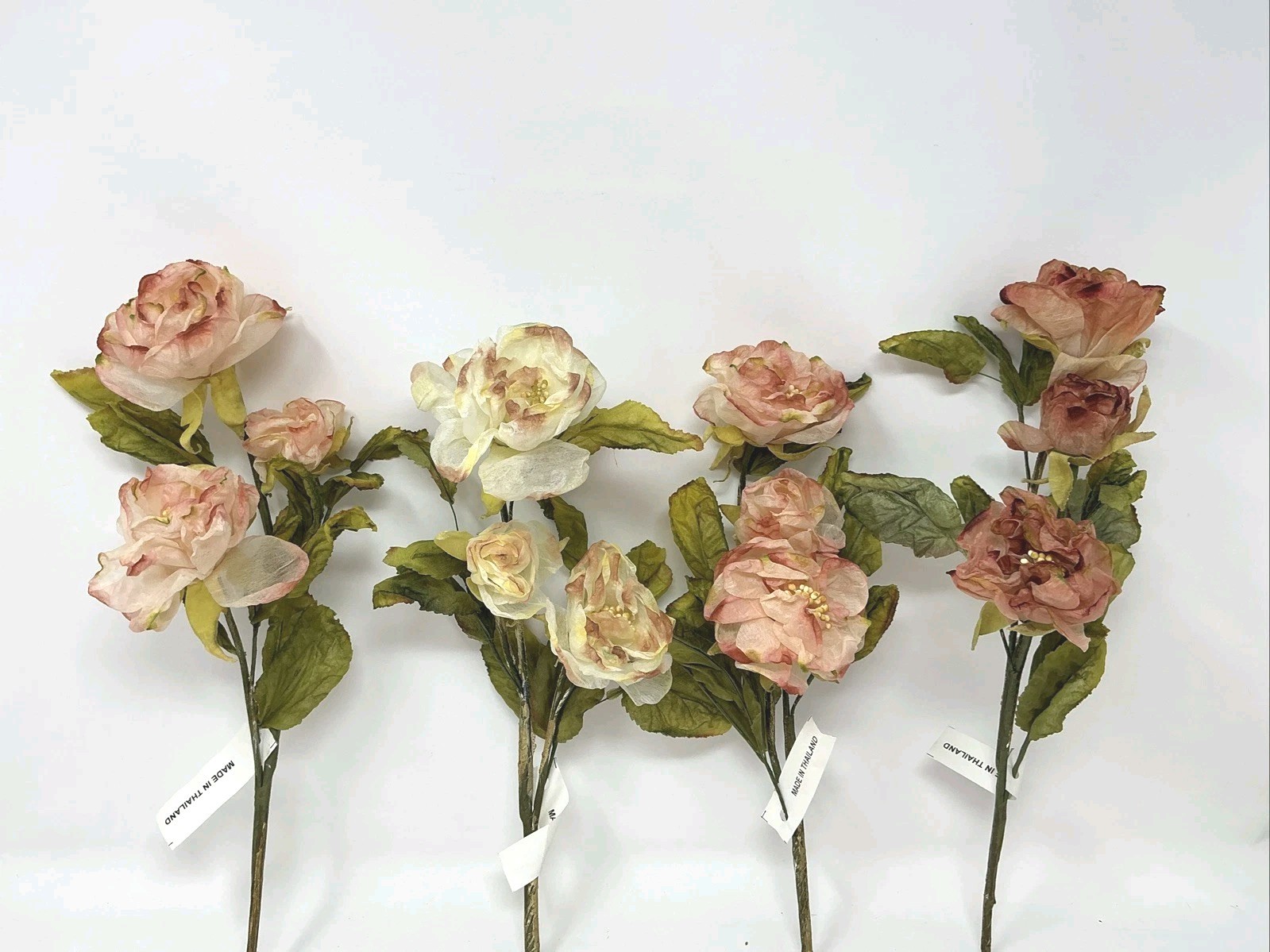 Artificial Silk Roses 22” Ombre Of Pink 2 Roses 1 Bud Per Pick 4 Picks NOS