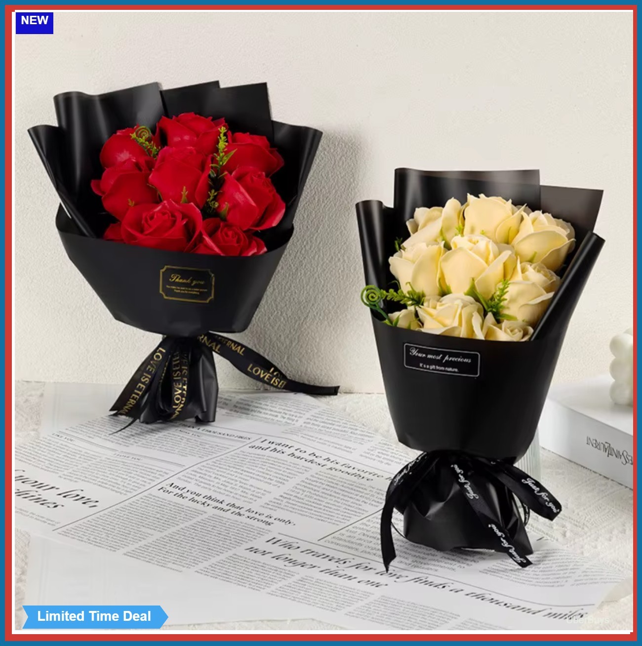 Soap Flower Rose Bouquet 9 Heads Artificial Flowers Gift Christmas Wedding