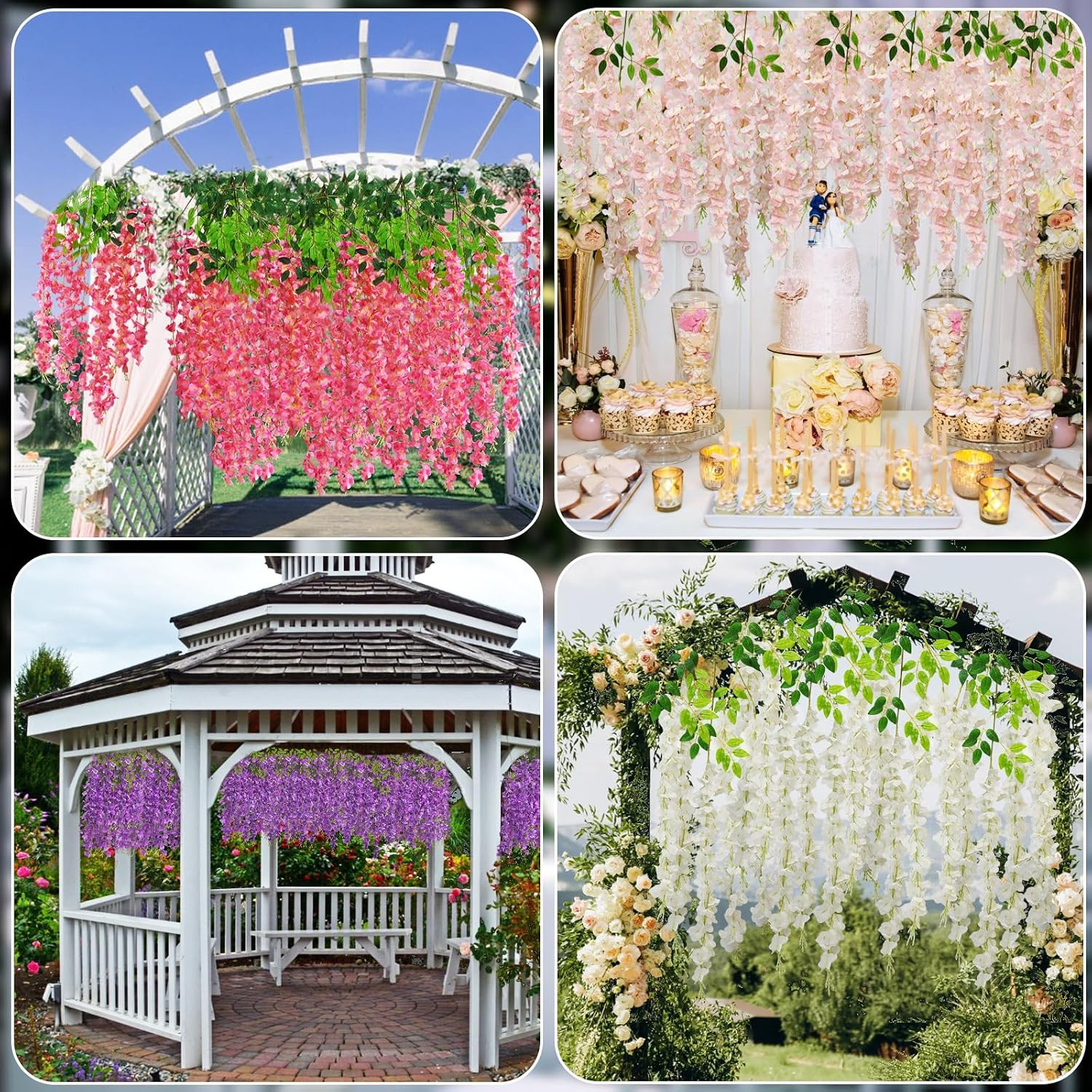 12 PCS Wisteria Hanging Flowers, 3.6Ft Fake Wisteria Vines Artificial Wisteria G