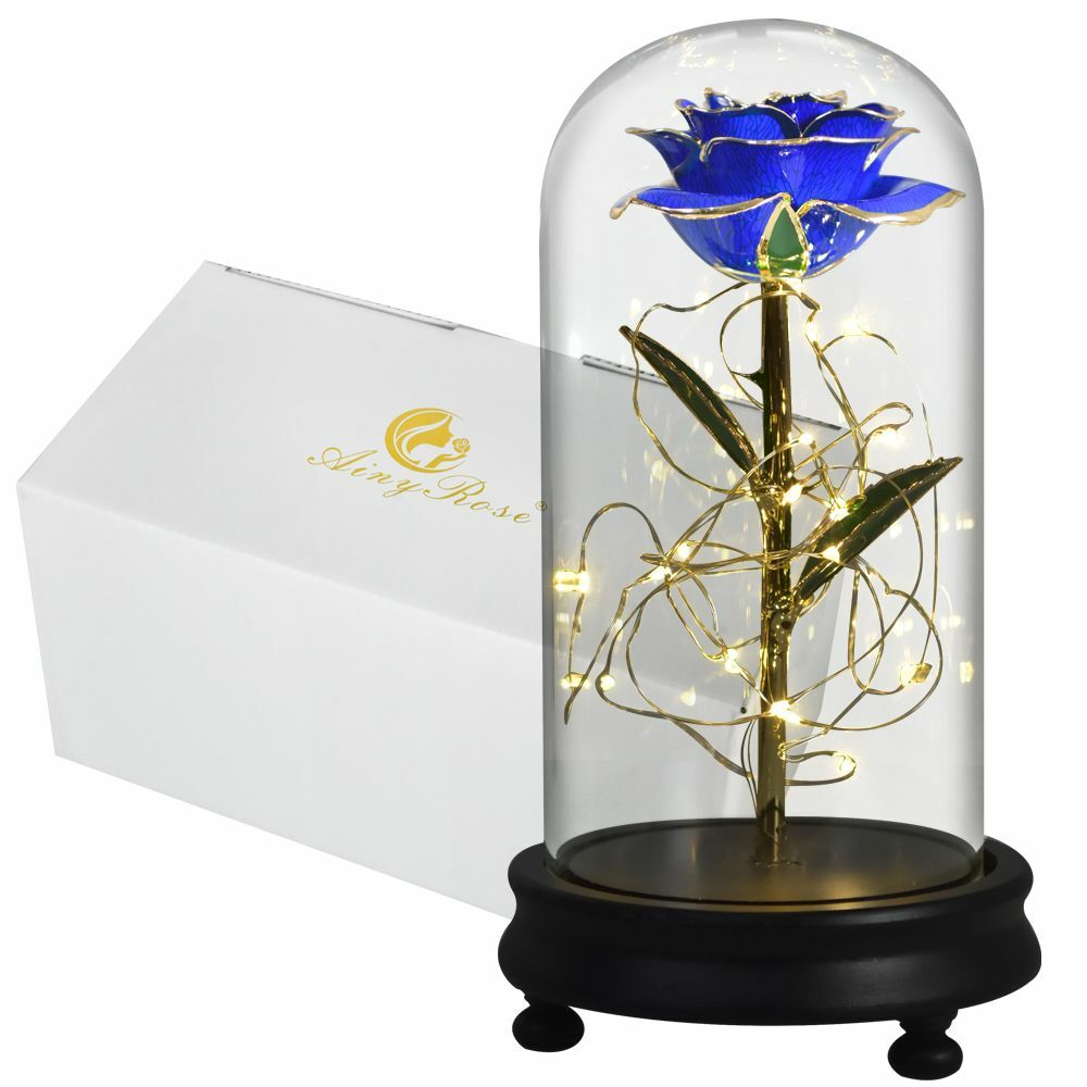Gold Dipped Rose Flower In Glass Birthday Wedding Valentine Mothers Gift Womens