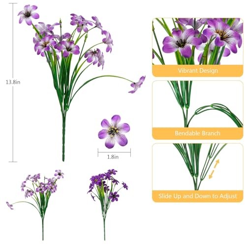 16 Pcs Artificial Flowers for Outdoors, UV Resistant Fake Pansy Silk Purple