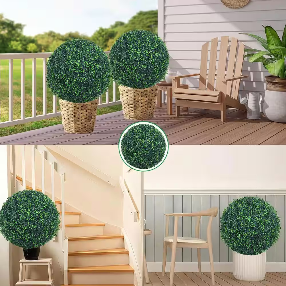 15.5 In. Green Artificial Boxwood Grass Balls 2 Balls Artificial Plant Topiary B