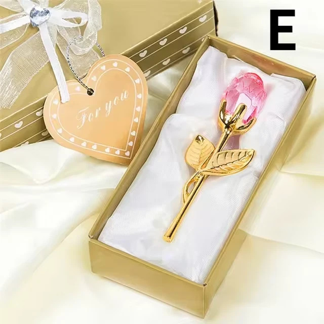 6 Colors Crystal Glass Rose Flower Figurines Craft Valentine’s Day Favors X’mas