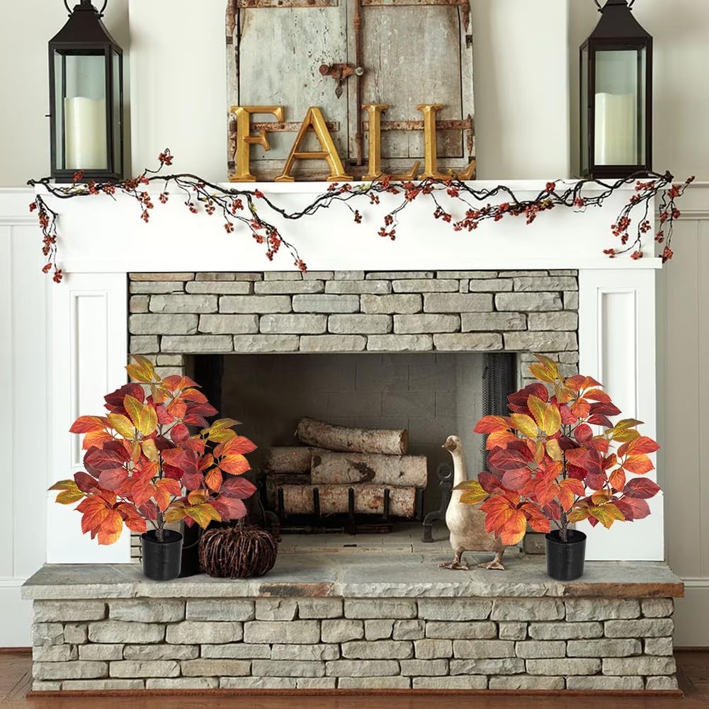 Fake Fall Tree In Black Pot Autumn Artificial Beech Leaf Tabletop 19.7 Inch
