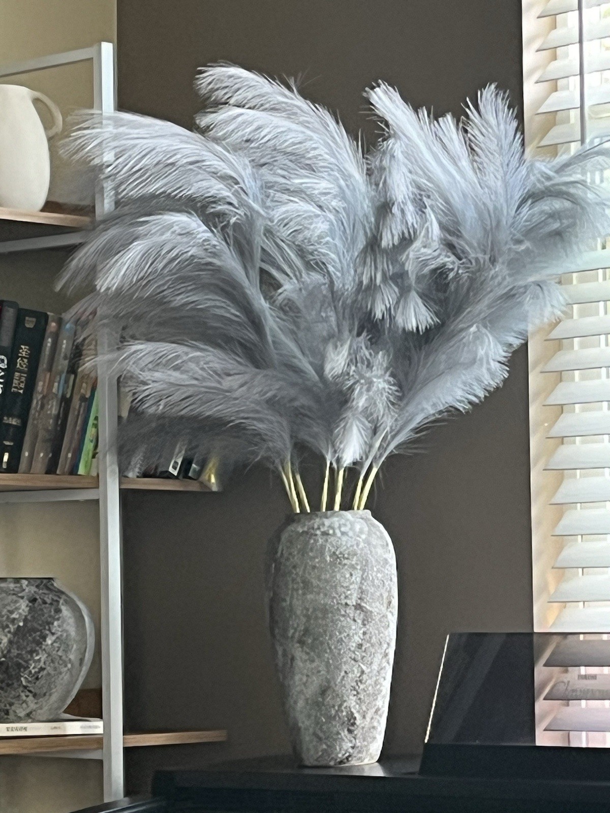 FOTEEWL 8 PCS Faux Pampas Grass Decor 43″ Tall Fake Pompas Floral Large grey