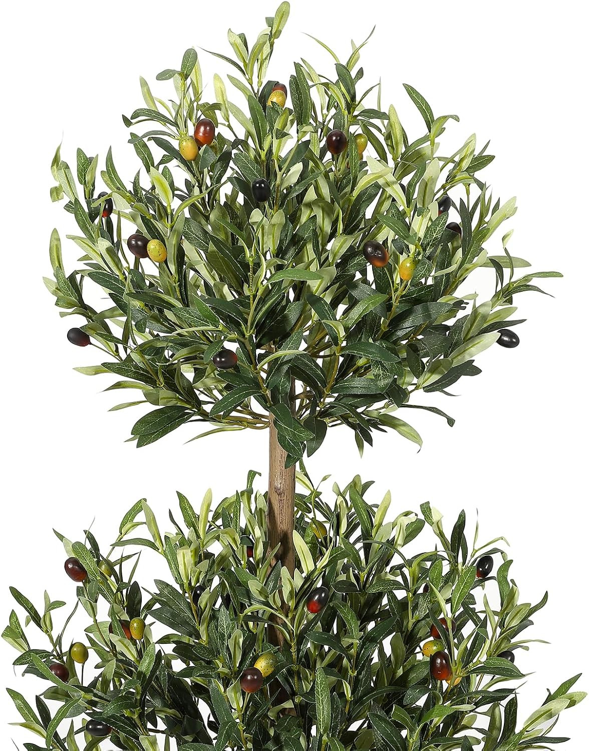 5 Ft Artificial Olive Tree, Triple Ball Topiary Faux Plant with Moss & Pot, Outd
