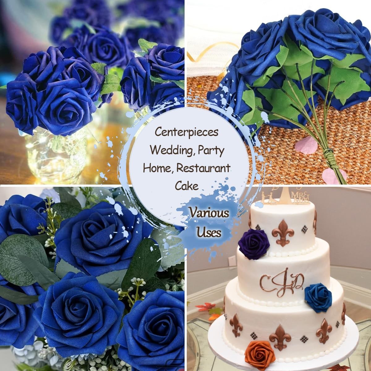 50pcs Artificial Flowers Foam Fake Rose with Stems 12 Leaves Real Looking Fau…