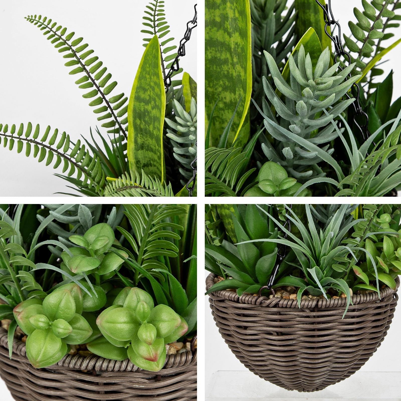DILATATA Artificial Hanging Plants Basket, Faux Snake Plants Fern Succulent M…