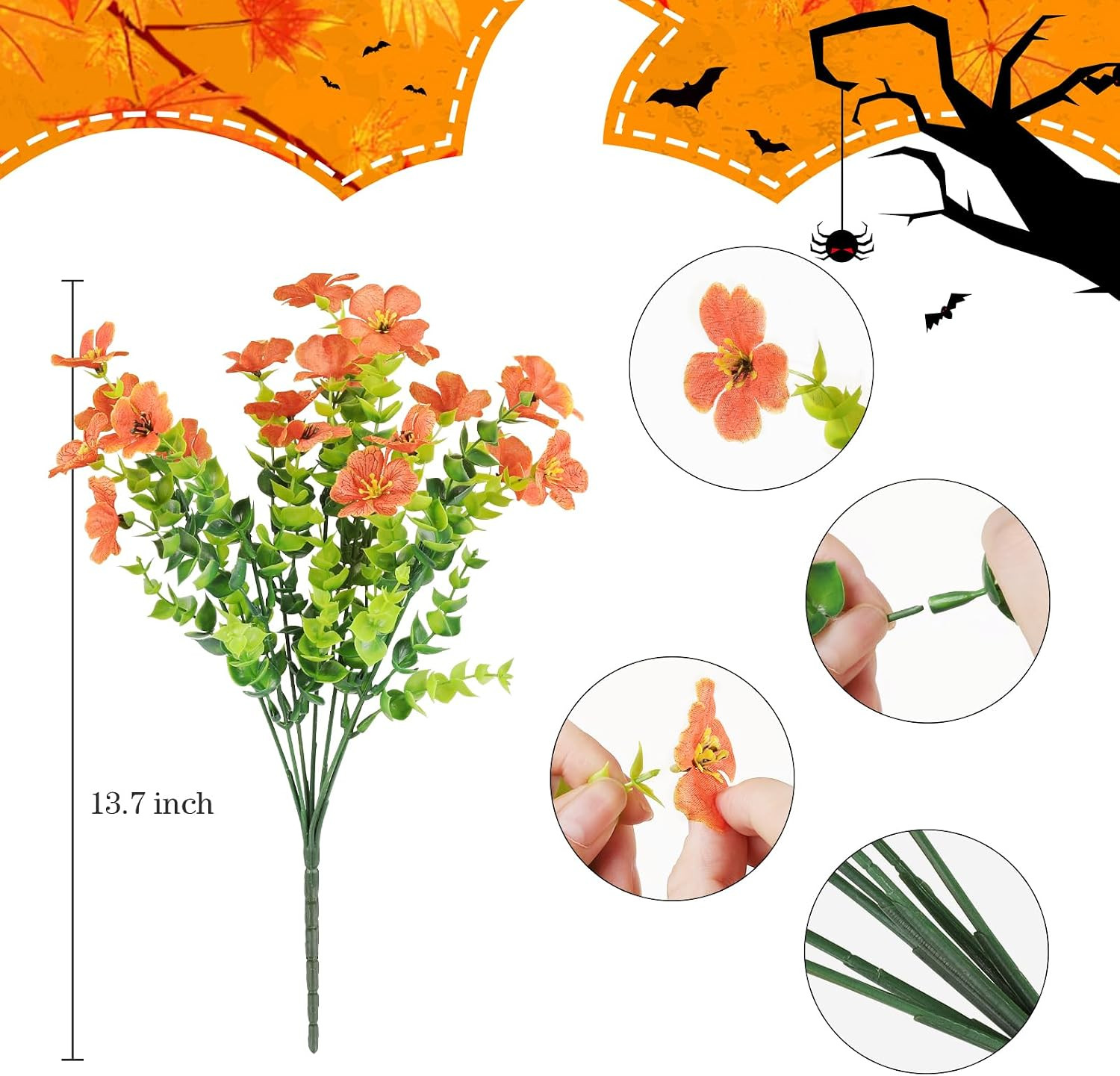 16 Bundles Artificial Fall Flowers Outdoor Indoor Decoration,No Fade Autumn Fake