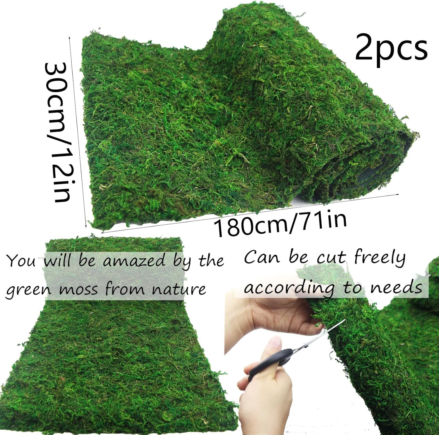 2 Pcs Moss Table Runner Dried Moss for Crafts Green Moss Roll for Fairy Gardens