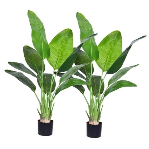 Artificial Bird of Paradise Plant, Fake Tree with Realistic 4 ft 2 Packs
