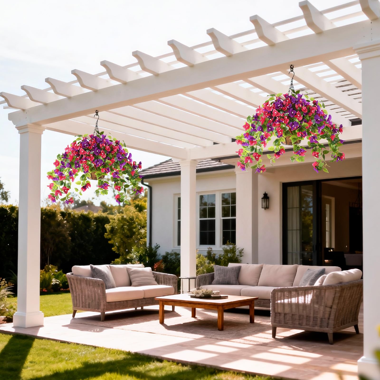 Homsunny Artificial Fake Hanging Flowers Plants Basket for Outdoor Decoration