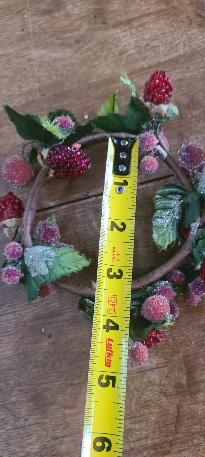 Raspberry Sugared Berries Candle Ring Christmas Holiday Winter Leaves