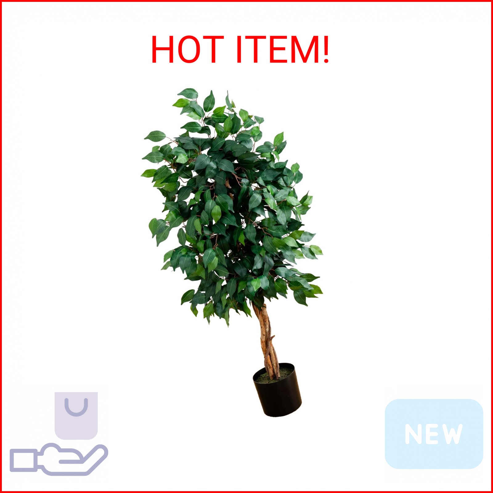 Nearly Natural 4ft Triple Trunk Ficus Silk Tree with Natural Wood Trunks and Den
