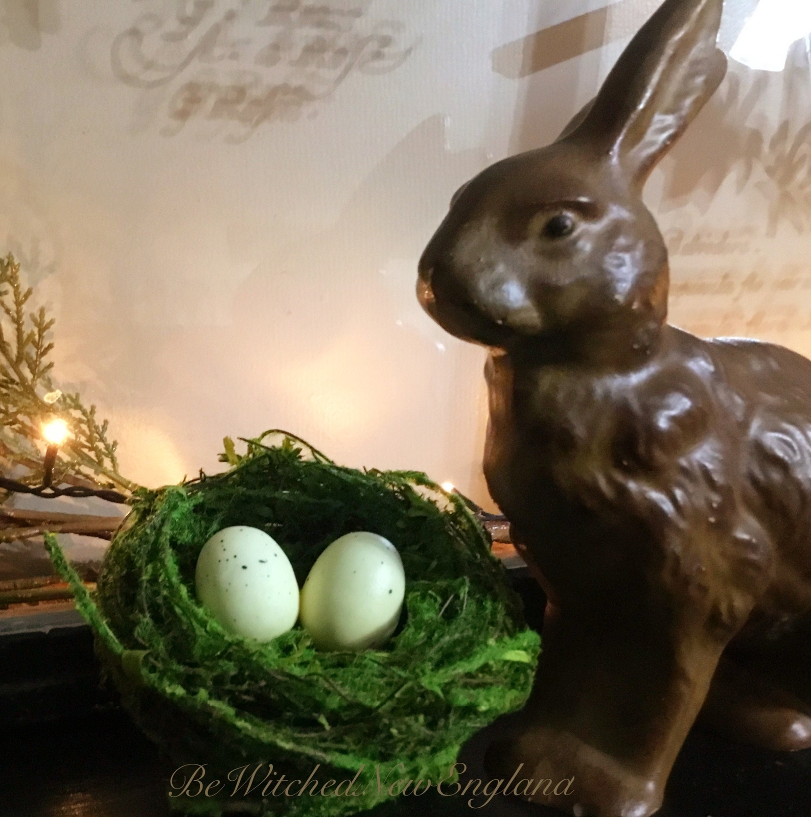 3 1/2” Mossy Spring Birds Nest Creamy Yellow Spotted Faux Eggs