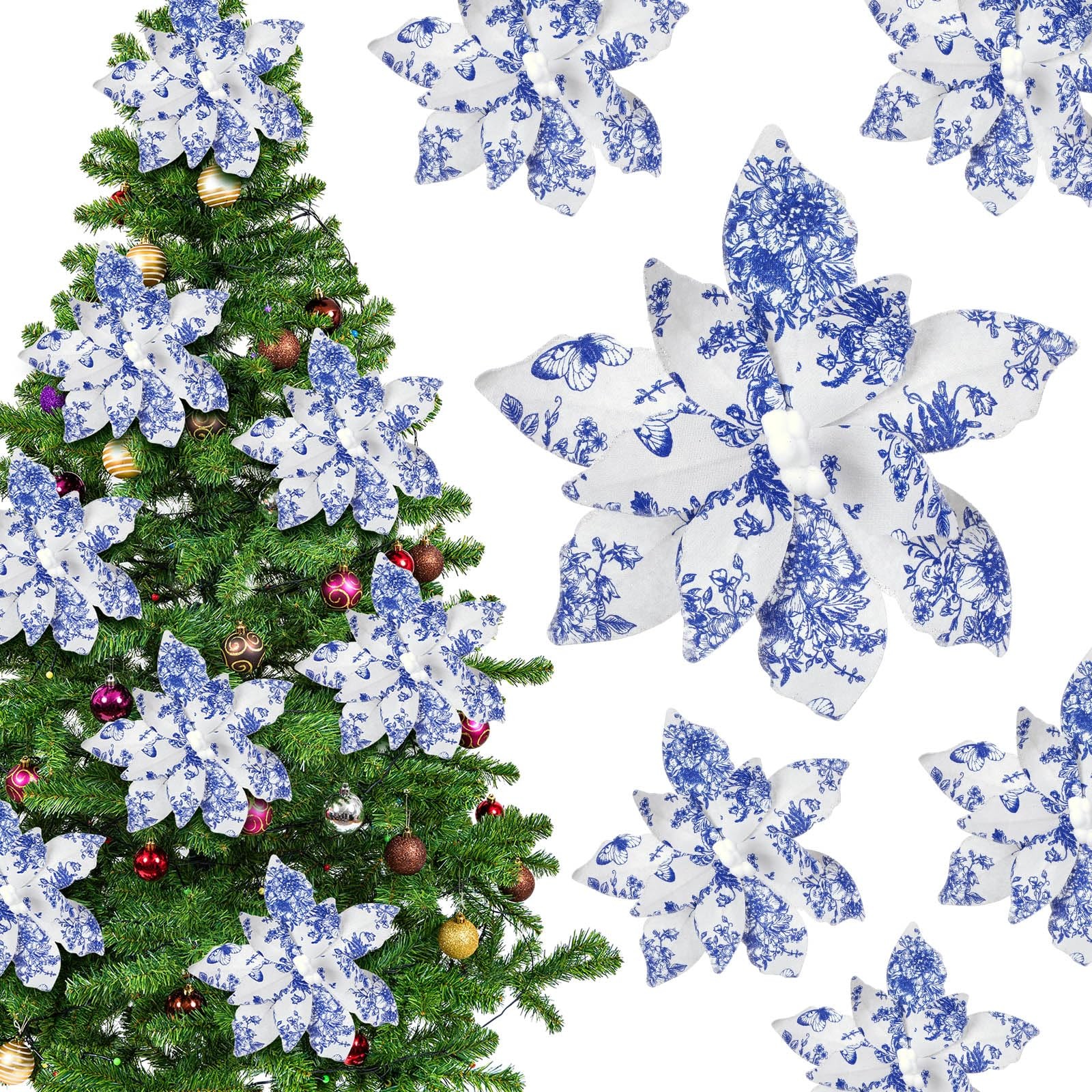 8 Pcs Chinoiserie Christmas Large Decorations for Tree 10.6 Inch Blue White C…
