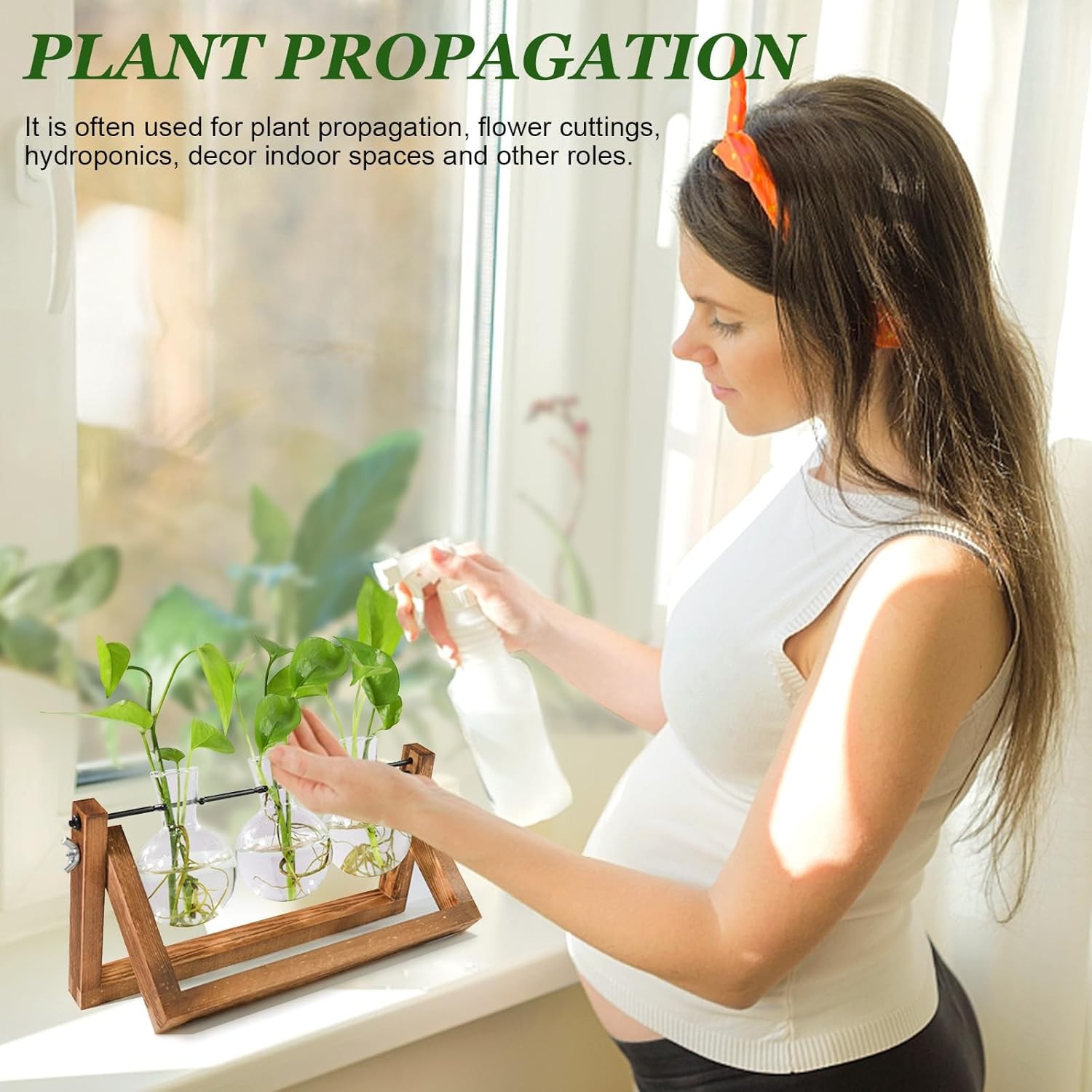 Plant Propagation Stations W/ Wooden Stand & 3 Glass Bulb Vases Plant Terrarium