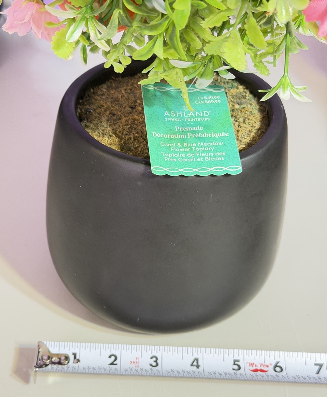 Ashwood 18” Coral & Blue Meadow Flower Artificial Topiary Plant In Black Planter