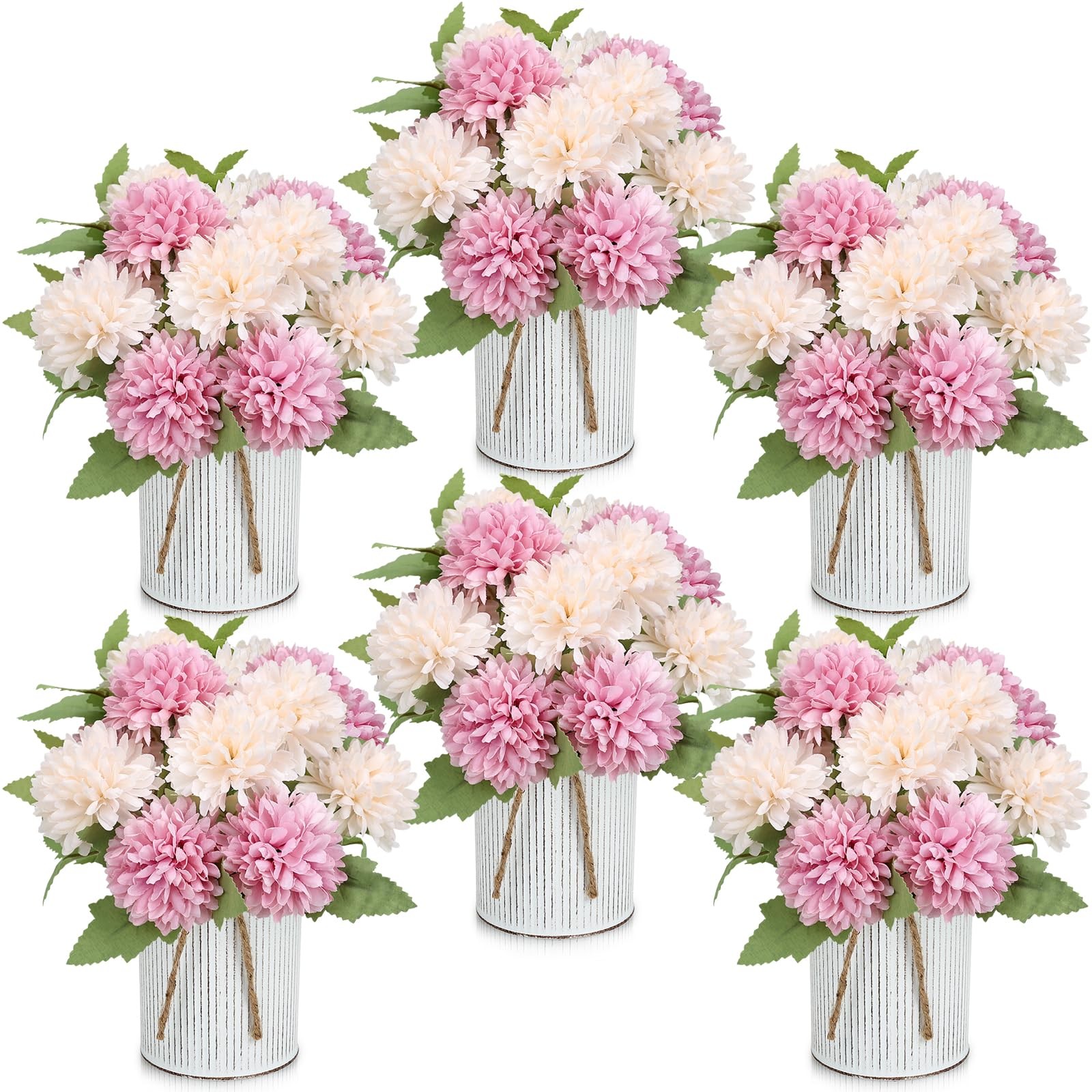 6 Set Pre-Made Flower Table Centerpieces – Dusty Pink & Champagne
