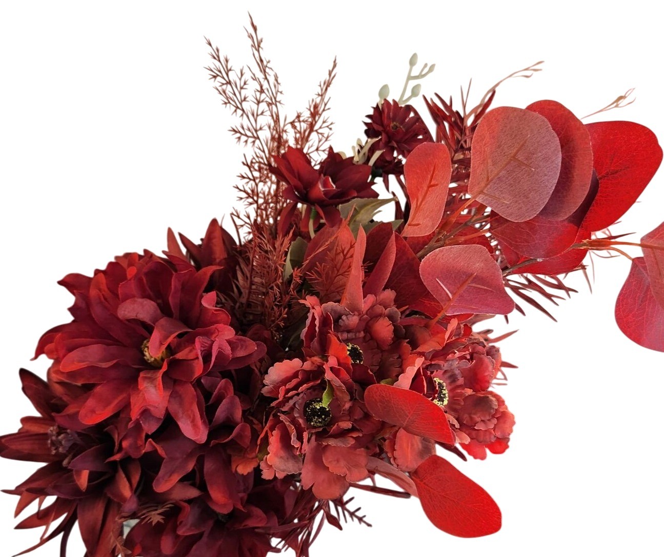 Burgundy Faux Flower Mixed Bouquet 11 Stems Floral Arrangement Realistic