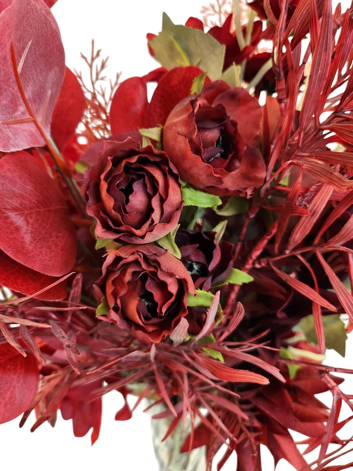 Burgundy Faux Flower Mixed Bouquet 11 Stems Floral Arrangement Realistic