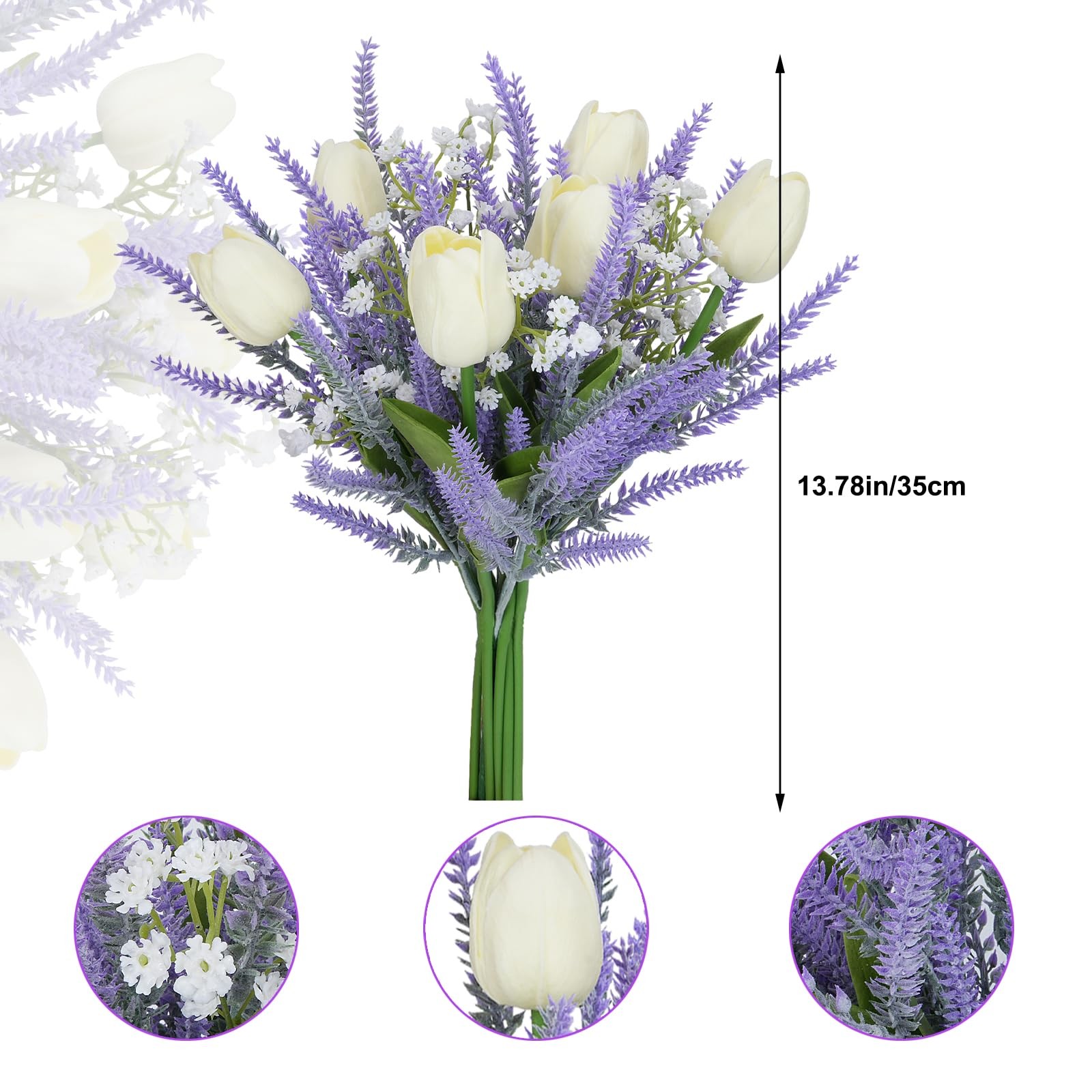 9PCS Artificial Flowers Purple Fake Plastic Lavender with White Tulips Floral…