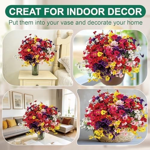 24 Pcs (6 Color) UV Resistant Outdoor Artificial Faux Flowers Plants Realistic P