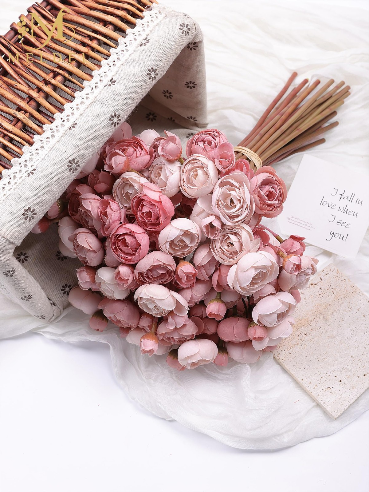 32 PCS Dusty Rose Faux Silk Mini Ranunculus Artificial Peony Flowers Bouquet