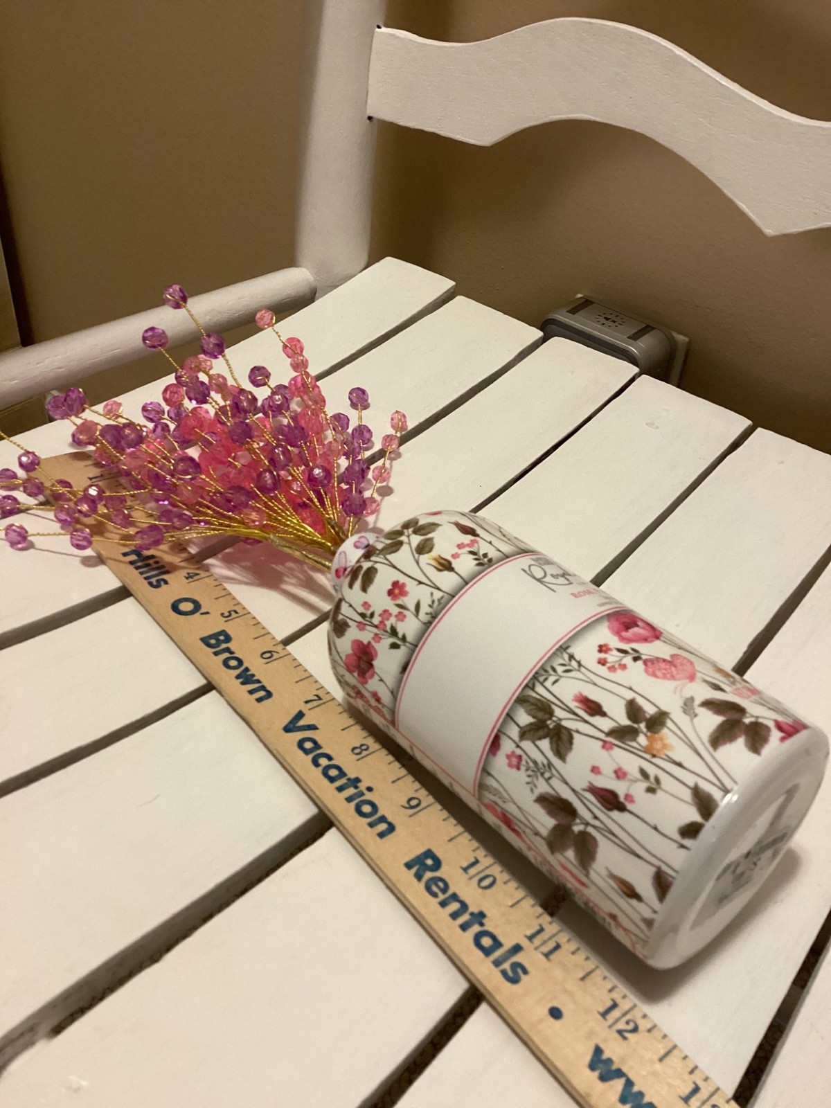BEADED BOUQUET WITH VASE COTTAGE FARMHOUSE STYLE PINK HANDMADE NEW