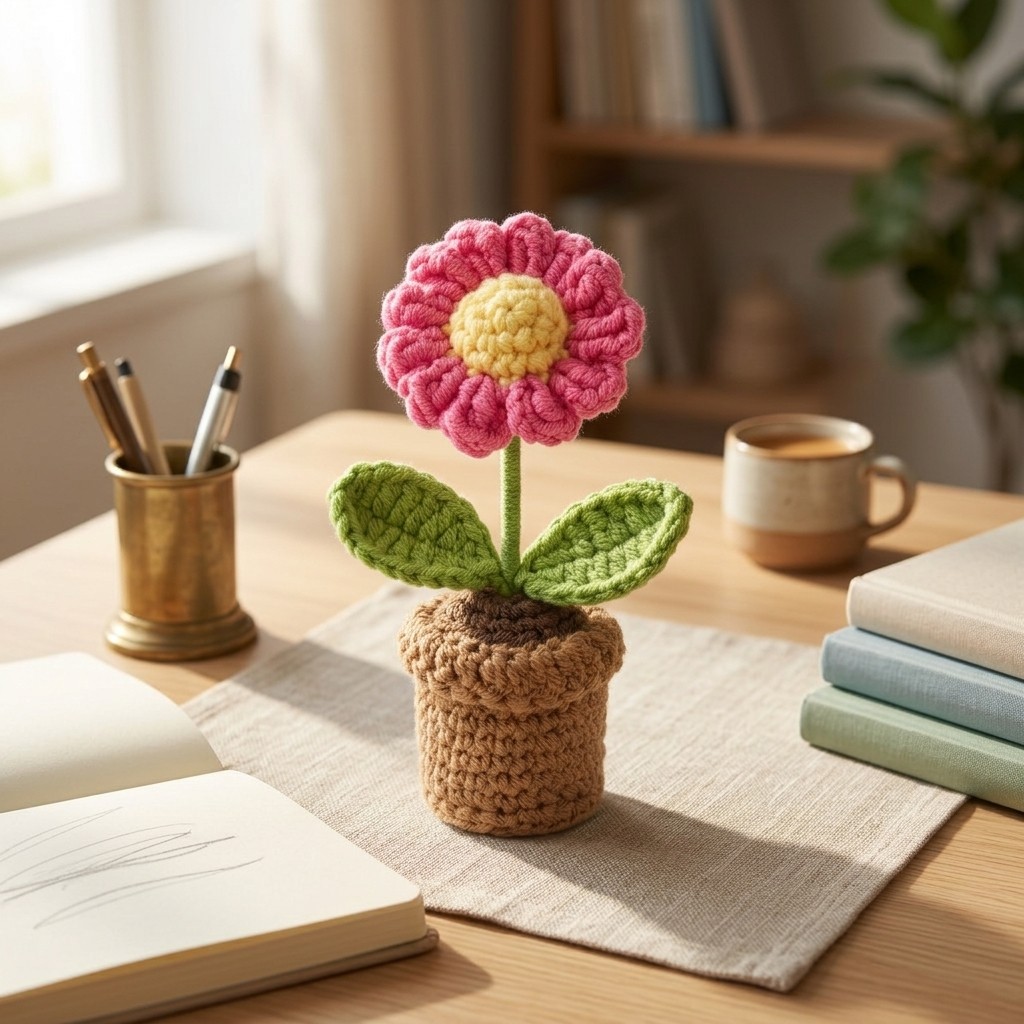 Handmade Crochet Potted Flower Decor Cute Knitted Plant Ornament