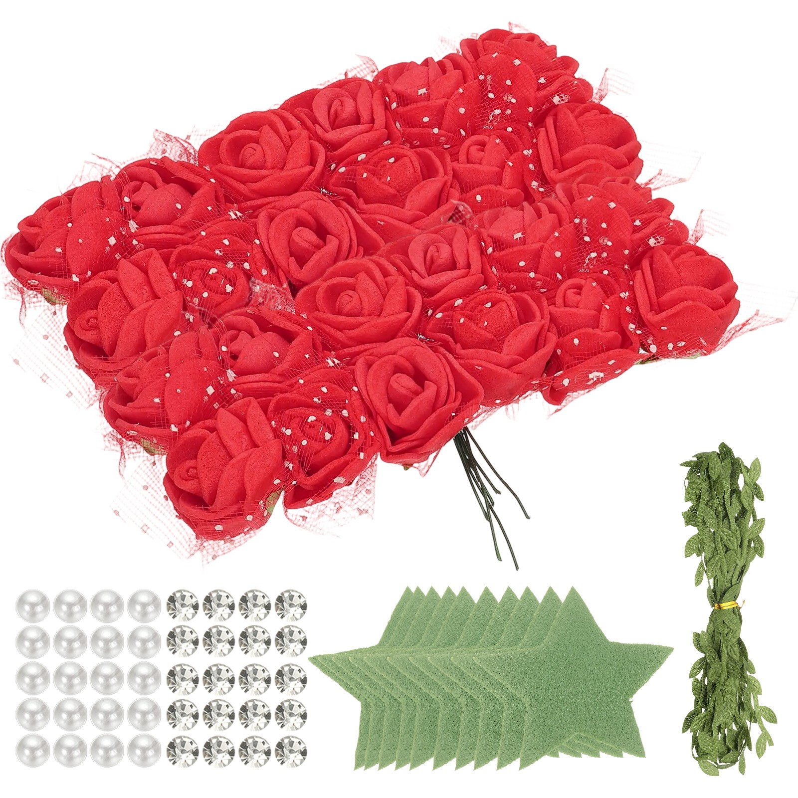 504pcs Foam Rose Heads 1.5-2.5 cm for DIY Crafts Accessories, Coral Red