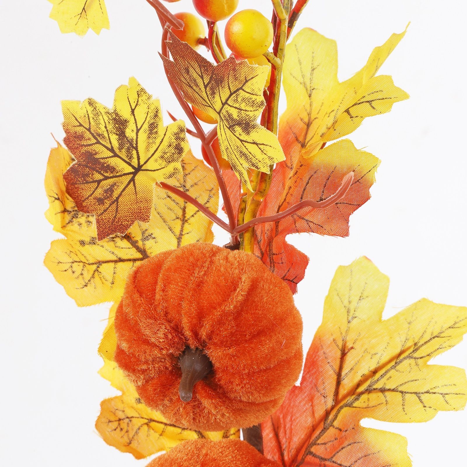Flocked Autumn Pumpkin Picks 45cm 3 Pack with Silk Maple Leaves Berries