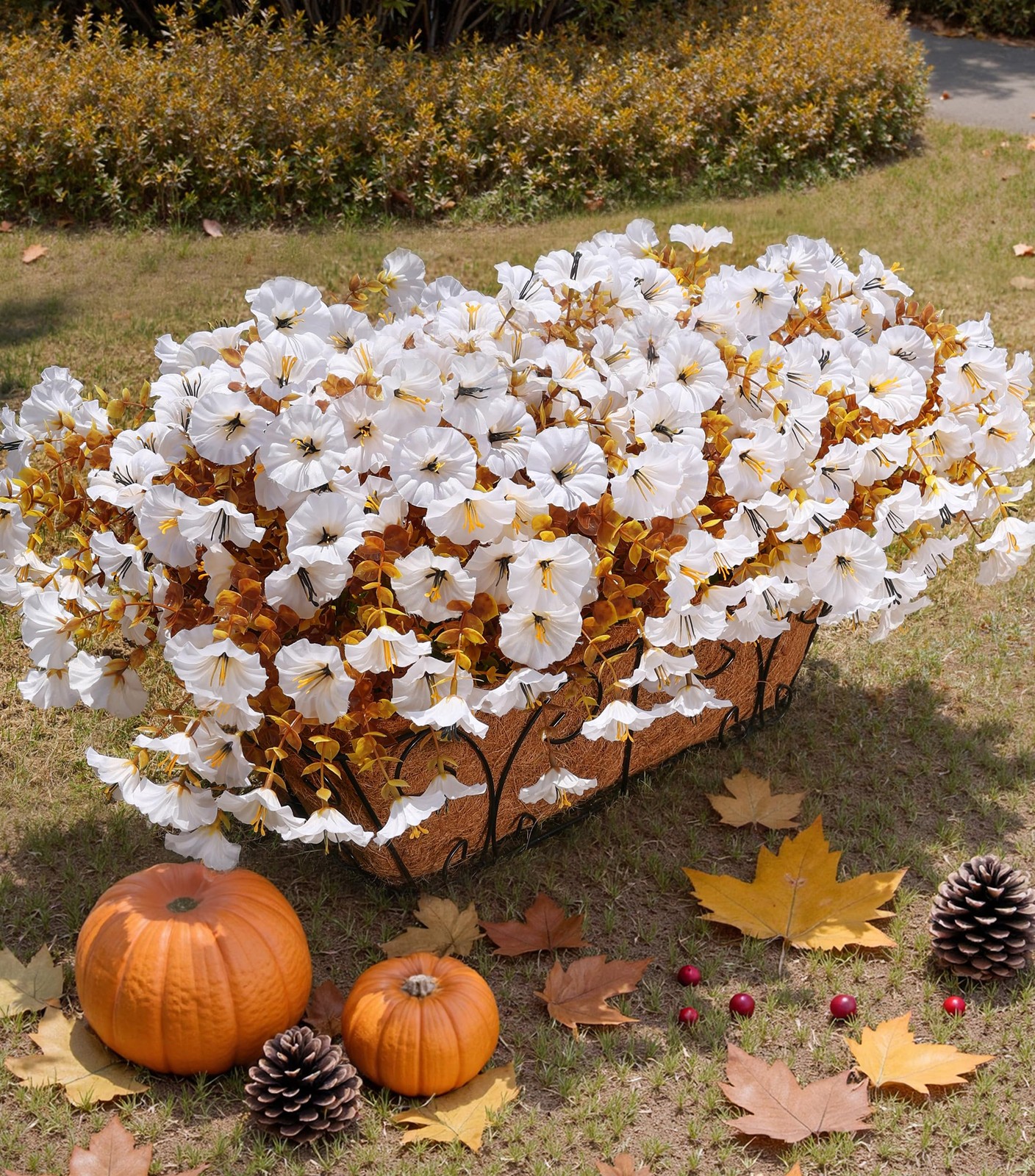 HyeFlora Fake Mums Artificial Fall Flowers 12 Bundles White Silk Morning Glory