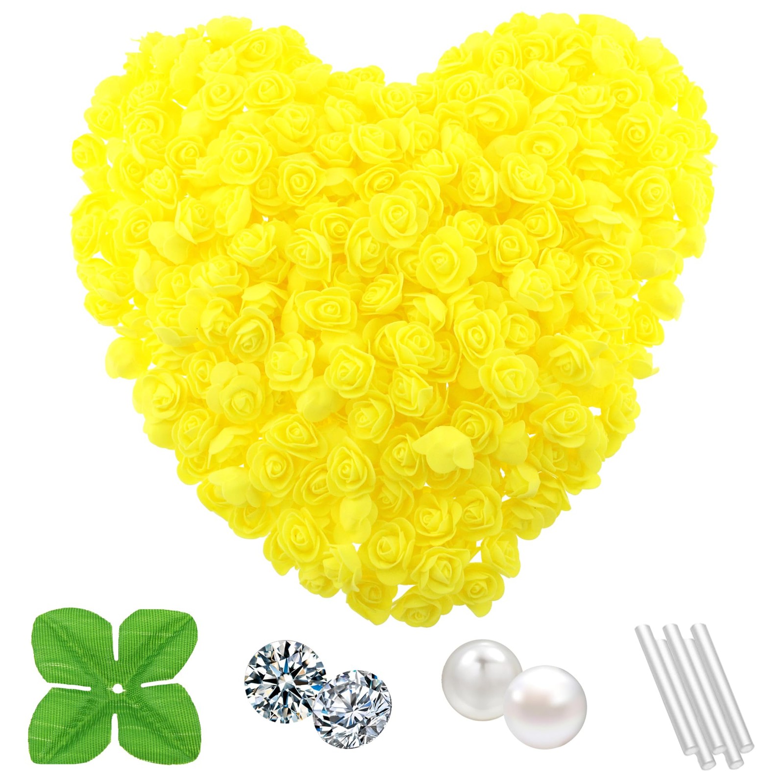 Yellow Mini Artificial Faux Foam Fake Small Rose Head 1.4 Inch 500 PCS