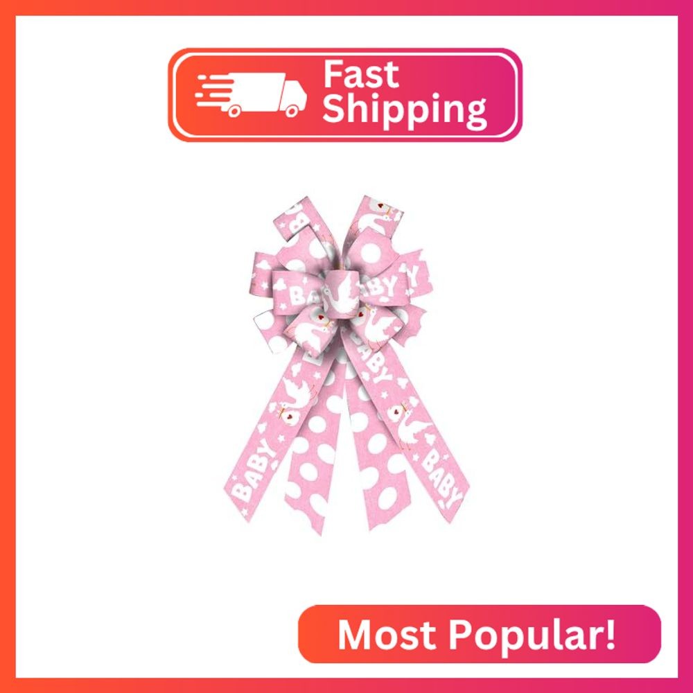 Threetols Baby Shower Wreath Bows, Pink Dot Bows for Wreath Baby Pink Decorative