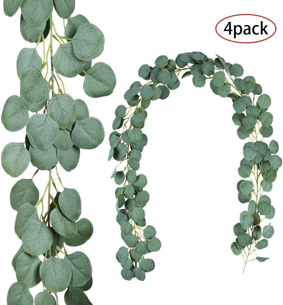 4 Pack 6.5 Feet Artificial Silver Dollar Eucalyptus Leaves Garland Wedding Decor