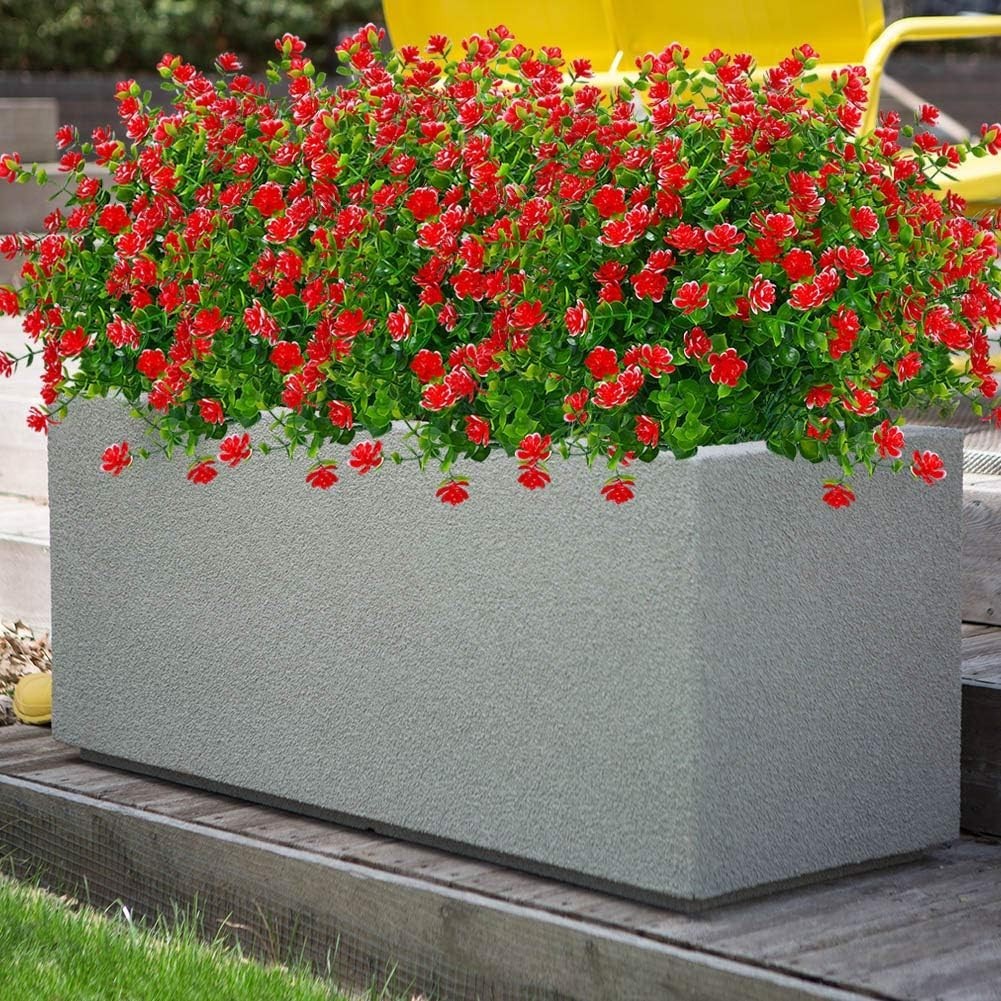 Bright Red Faux Boxwood Plants – Perfect for Weddings & Home Decor, 4 Pack