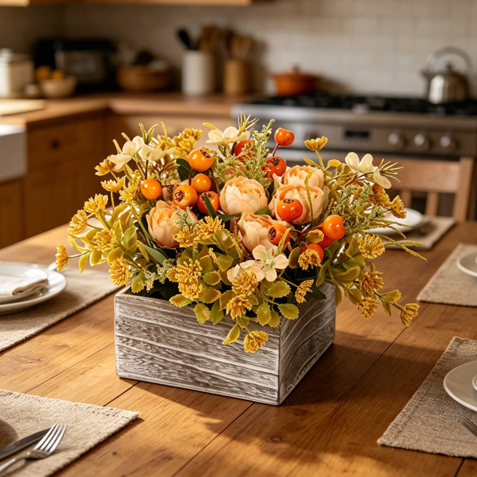Artificial Flowers with Wooden Planter Rustic Wooden Planter Box Farmhouse