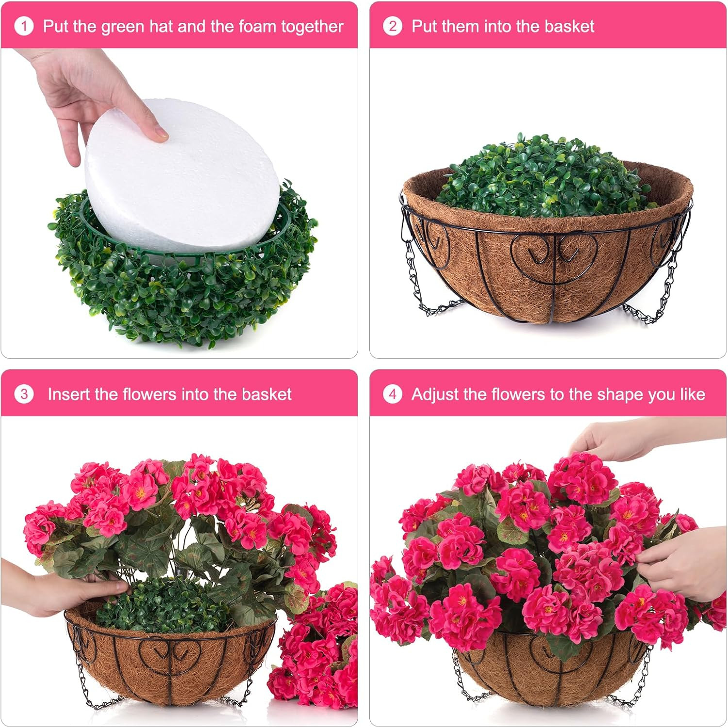 UV Resistant Artificial Geraniums Hanging Basket for Outdoor Decoration