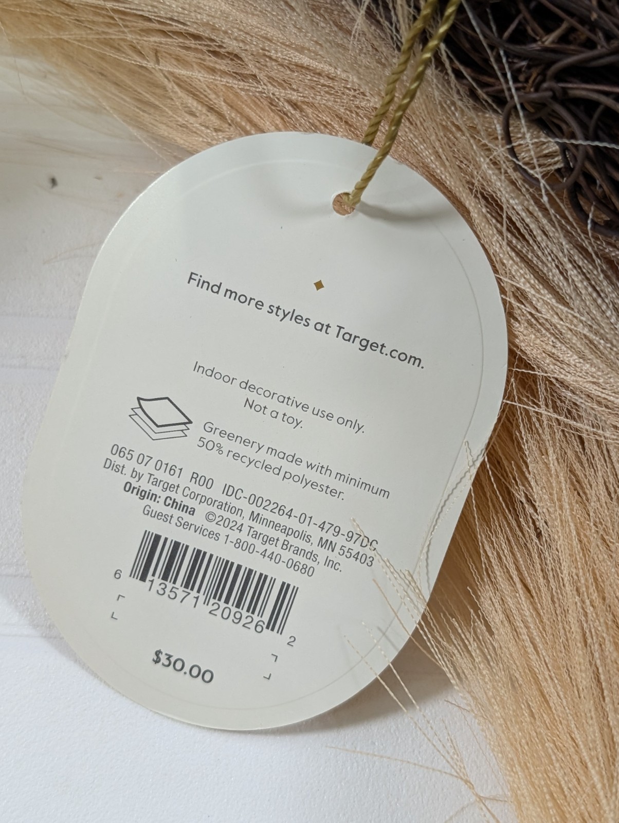 Threshold 24″ Pampas Grass Wreath Warm Beige Round Polyester Indoor Decorative