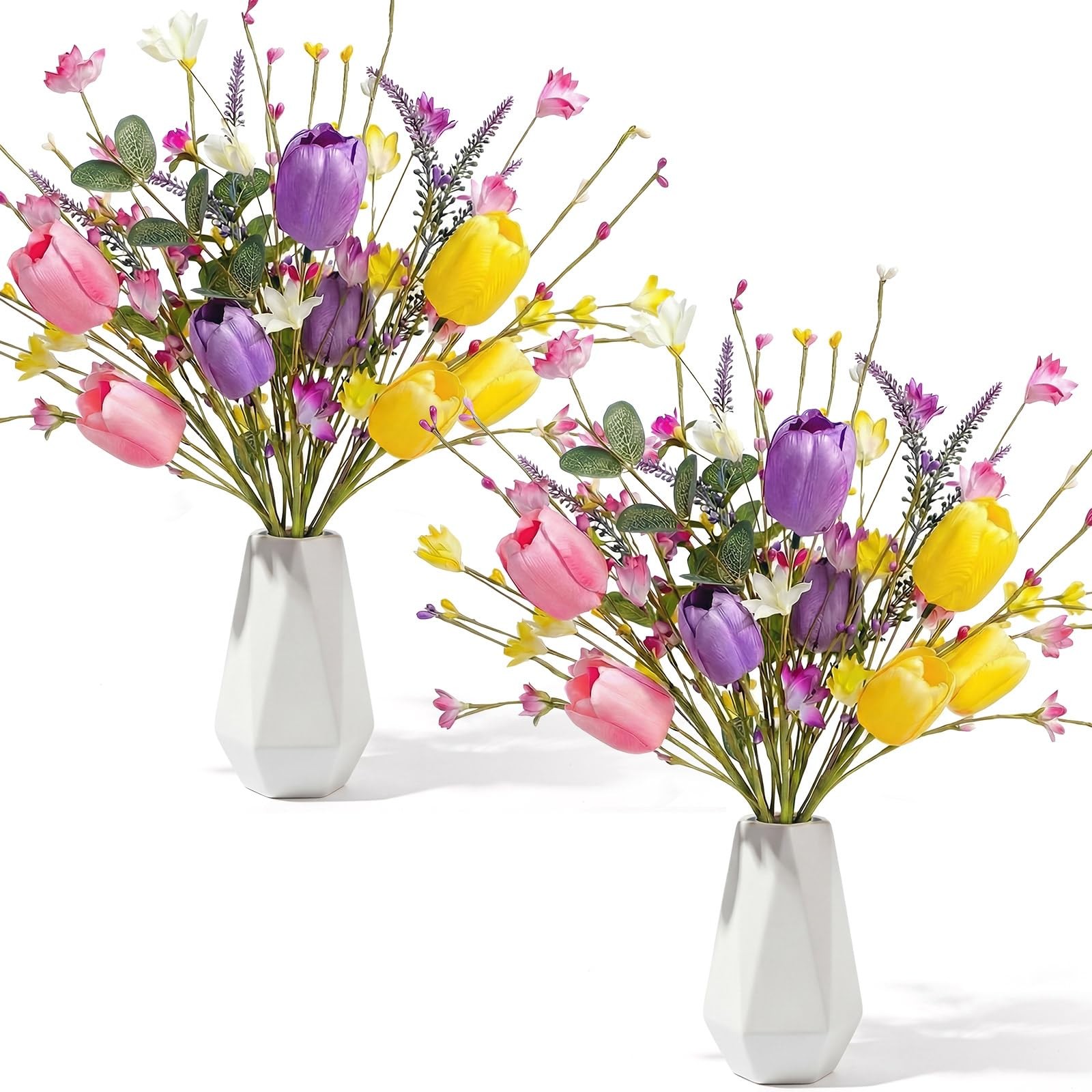 Artificial Spring Flowers 18 Bundles Artificial Pastel Faux Tulips Spring Fak…