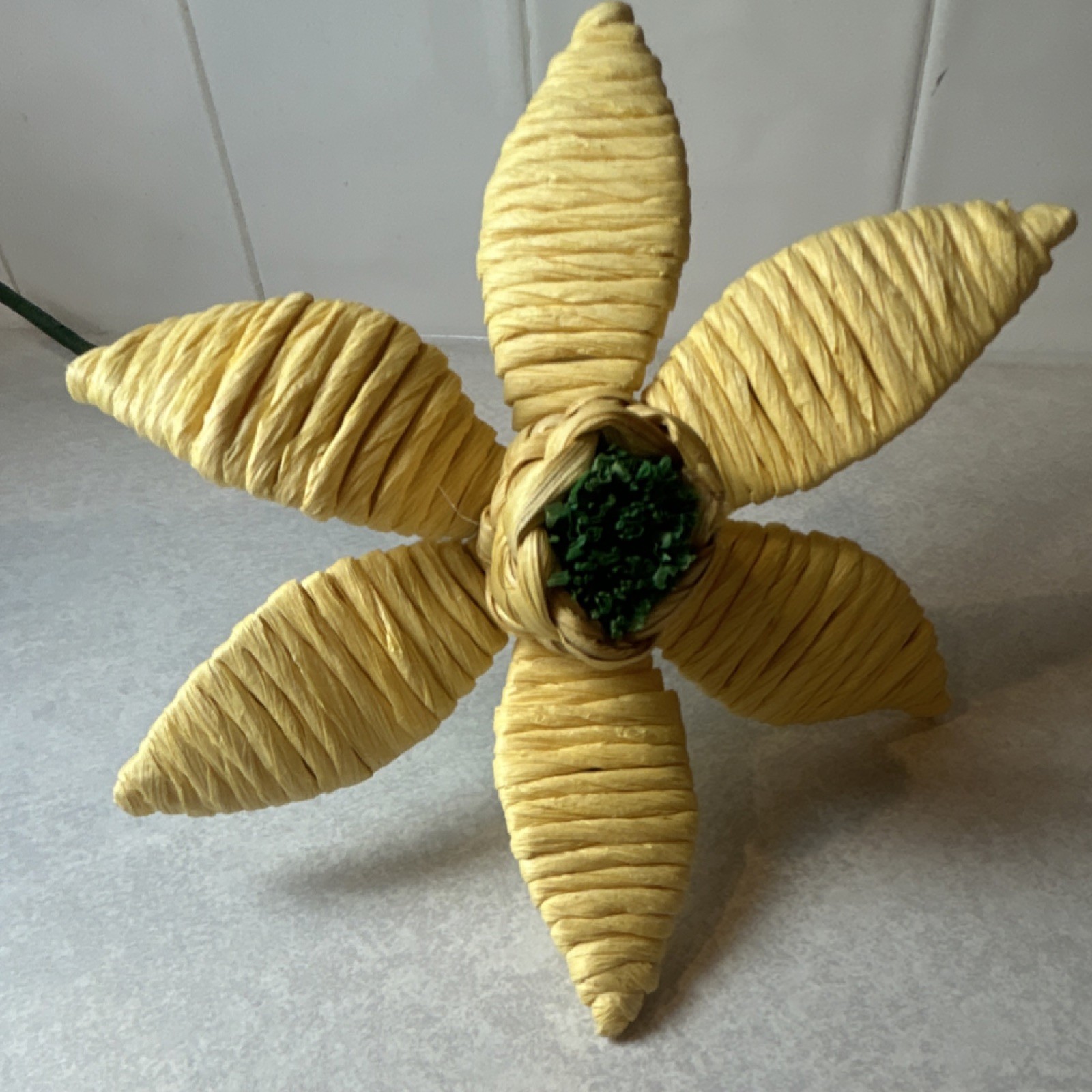 Handmade Yellow Straw Daffodil Artificial Flower Stem 16in Floral Decor