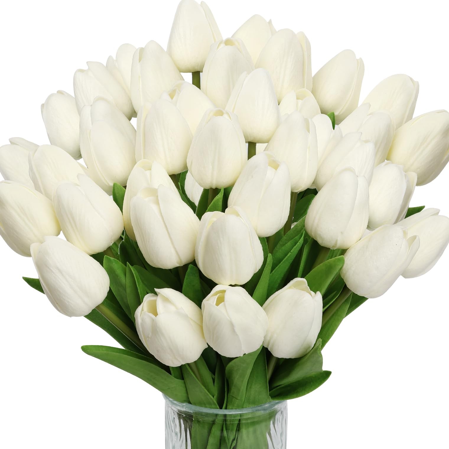 30 PCS White Artificial Latex Real Touch Tulip Flower Bouquet Mother Day