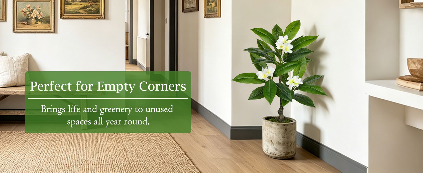 Artificial Plants Indoor 4.17ft Fake Tropical Plumeria Flowers Tree in Black Pot