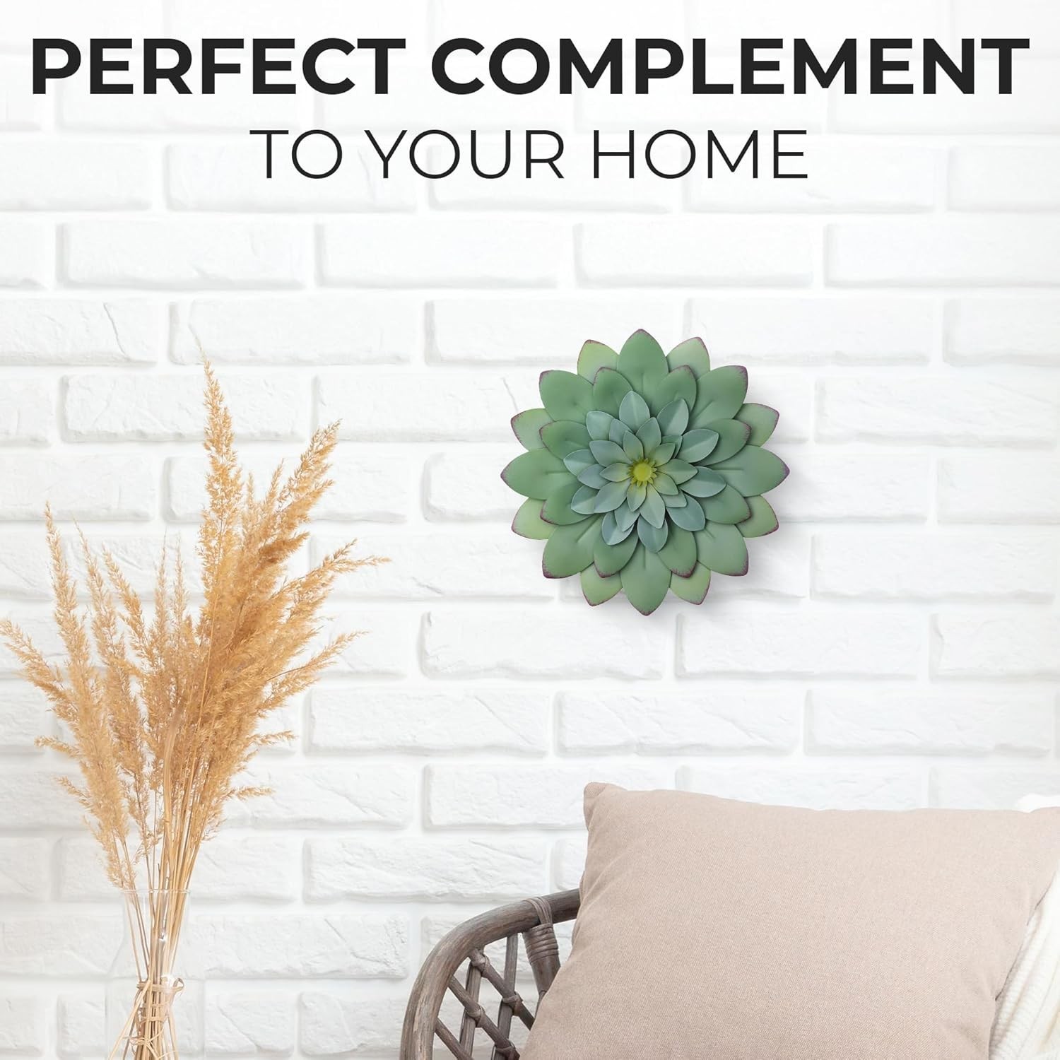 Succulent Metal Flowers Wall Decor – Green, Hand Painted, 3D Flower Art Decor…