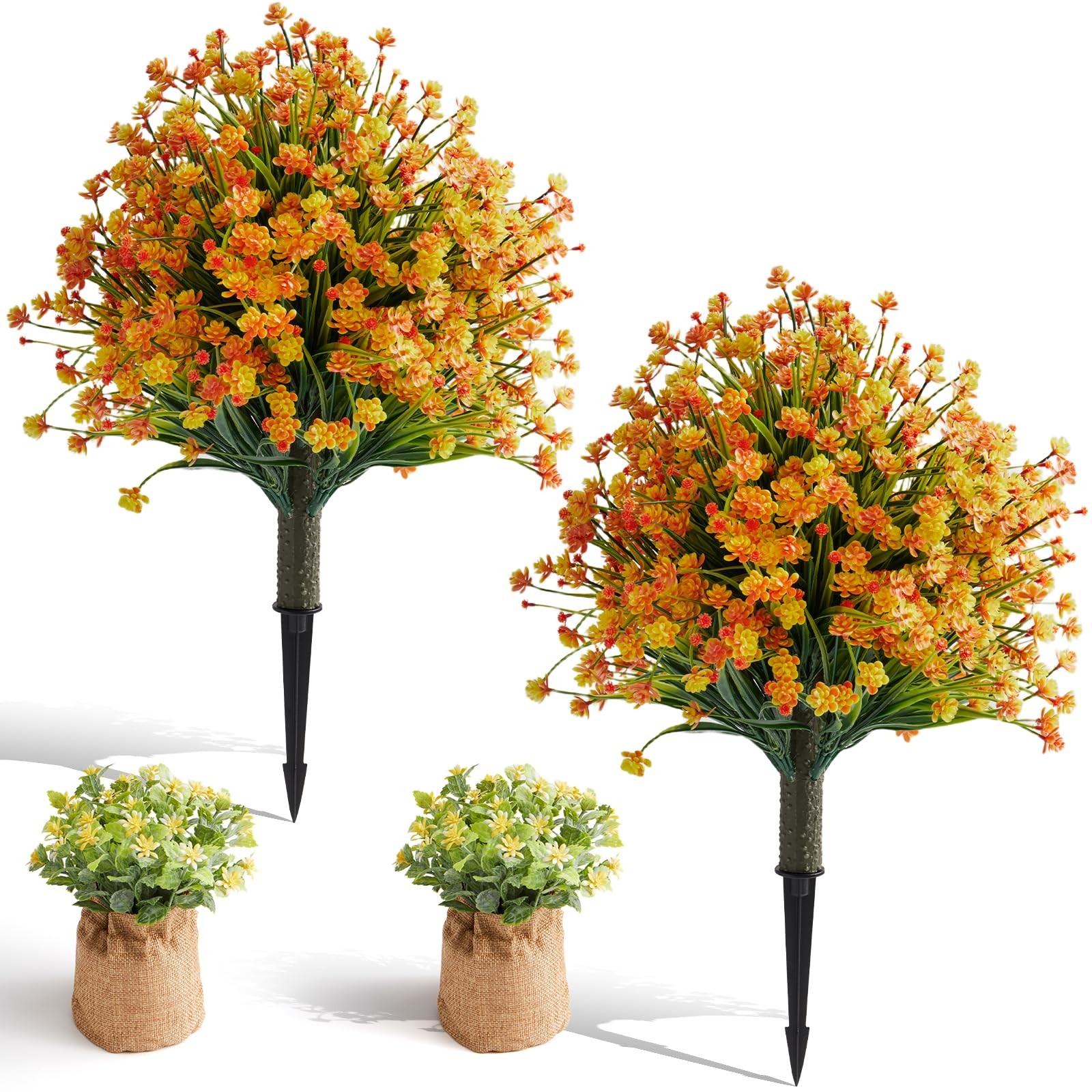 Set of 2 Artificial Monkey Grass & Yellow Flowers Topiary Balls, 22.6″ UV-Res…