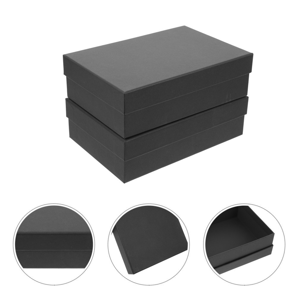 2Pcs Reusable Kraft Paper Rectangle Gift Boxes Black for Party Valentine Floral