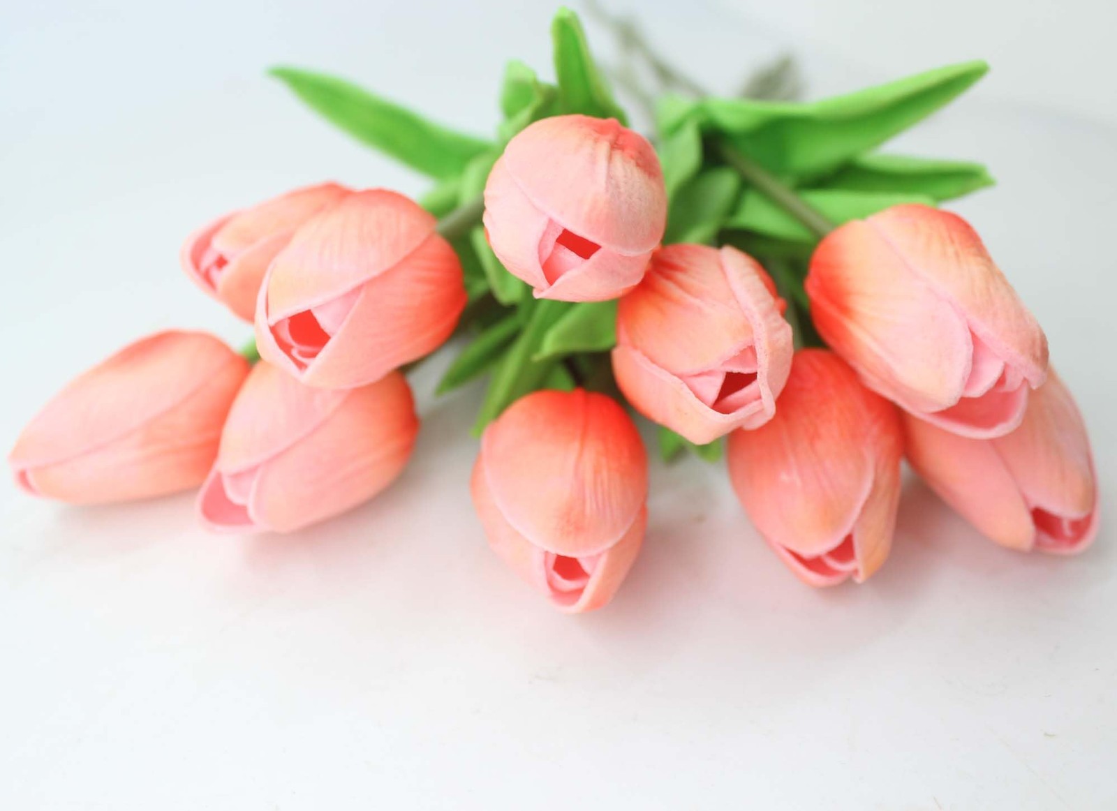 10 Heads Mini Grapefruit Pink Artificial Tulip Flowers Real Touch Decor