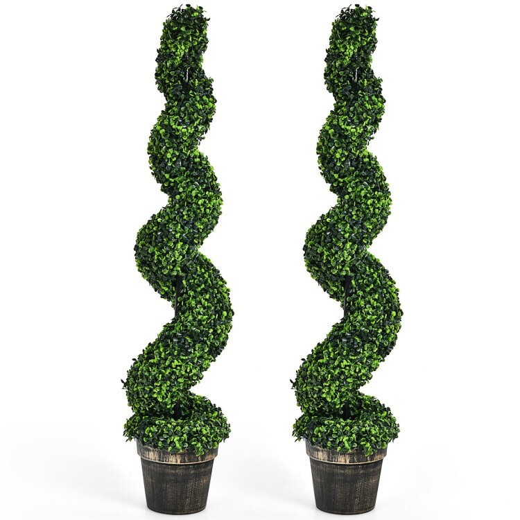 4’ Artificial Boxwood 2 Pack Spiral Topiary Tree UV Home Decor Green In/Outdoor